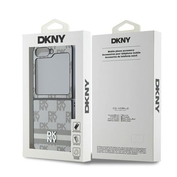 DKNY DKHCZF6PCPTSSE Chequered Pattern Printed Stripes tok Samsung Galaxy Z Flip6 F741 - bézs