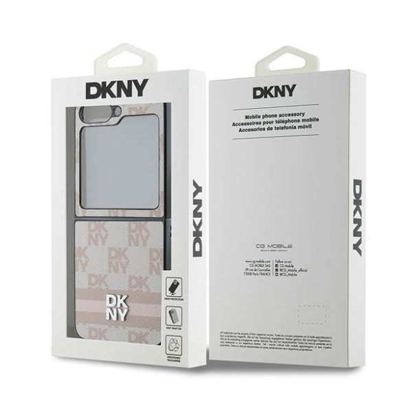 DKNY DKHCZF6PCPTSSP Chequered Pattern Printed Stripes tok Samsung Galaxy Z Flip6 F741 - rózsaszín