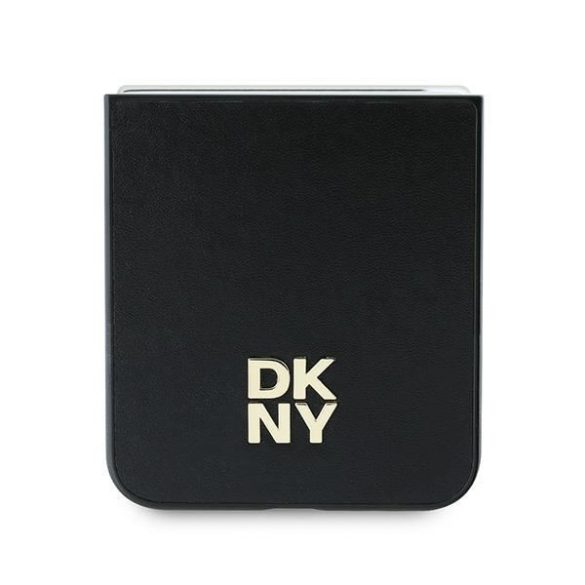 DKNY DKHCZF6PSMCSLK Leather Matal Stack Logo tok Samsung Galaxy Z Flip6 F741 - fekete