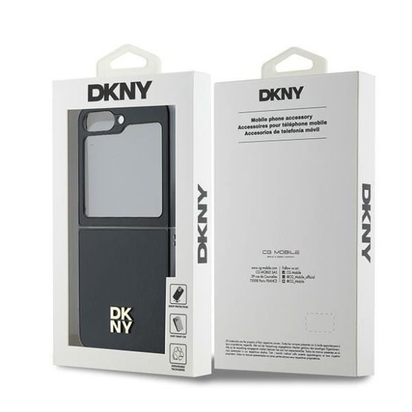 DKNY DKHCZF6PSMCSLK Leather Matal Stack Logo tok Samsung Galaxy Z Flip6 F741 - fekete