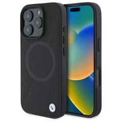   BMW BMHMP16X23RTPK Sign Leather Half Textured And Circle MagSafe tok iPhone 16 Pro Max - fekete