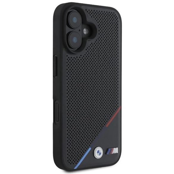 BMW BMHMP16S23PUPDK M Perforated Tricolor Line MagSafe tok iPhone 16 - fekete