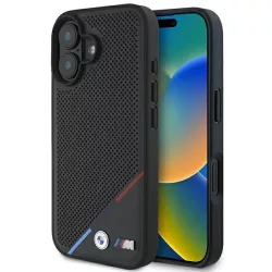  BMW BMHMP16M23PUPDK M Perforated Tricolor Line MagSafe tok iPhone 16 Plus - fekete