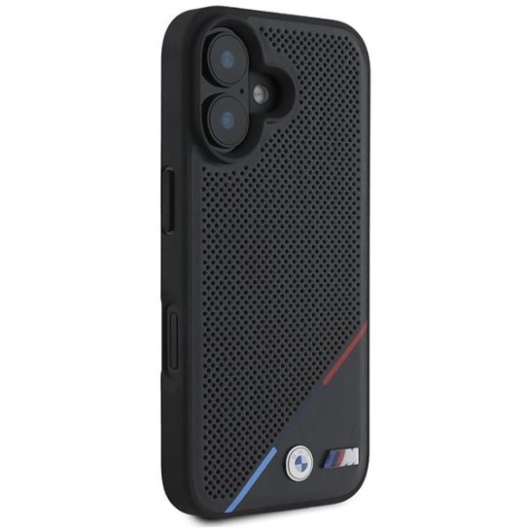 BMW BMHMP16M23PUPDK M Perforated Tricolor Line MagSafe tok iPhone 16 Plus - fekete