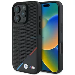   BMW BMHMP16L23PUPDK M Perforated Tricolor Line MagSafe tok iPhone 16 Pro - fekete