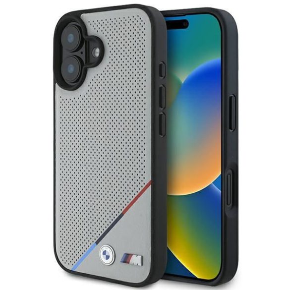 BMW BMHMP16S23PUPDG M Perforated Tricolor Line MagSafe tok iPhone 16 - szürke