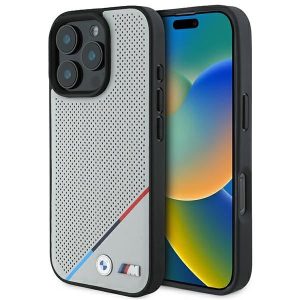 BMW BMHMP16L23PUPDG M Perforated Tricolor Line MagSafe tok iPhone 16 Pro - szürke