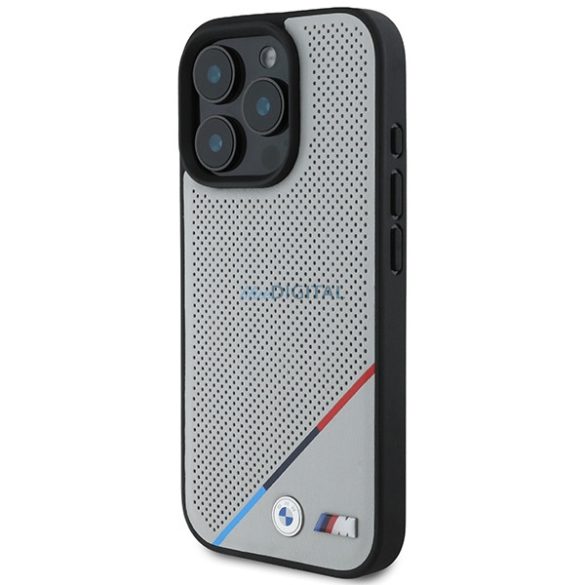 BMW BMHMP16L23PUPDG M Perforated Tricolor Line MagSafe tok iPhone 16 Pro - szürke