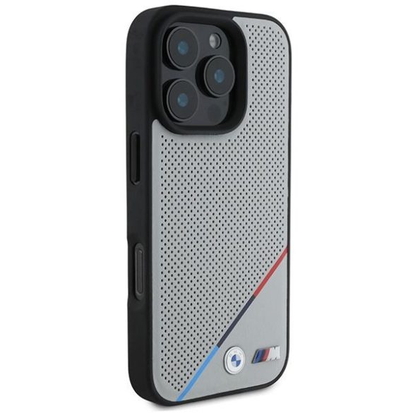 BMW BMHMP16L23PUPDG M Perforated Tricolor Line MagSafe tok iPhone 16 Pro - szürke