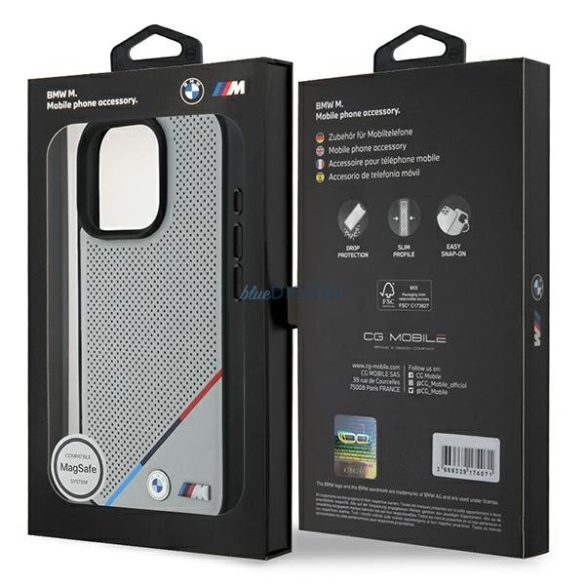 BMW BMHMP16L23PUPDG M Perforated Tricolor Line MagSafe tok iPhone 16 Pro - szürke