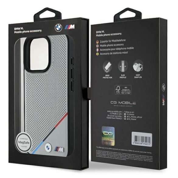 BMW BMHMP16L23PUPDG M Perforated Tricolor Line MagSafe tok iPhone 16 Pro - szürke