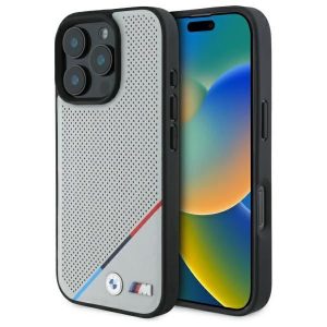 BMW BMHMP16X23PUPDG M Perforated Tricolor Line MagSafe tok iPhone 16 Pro Max - szürke