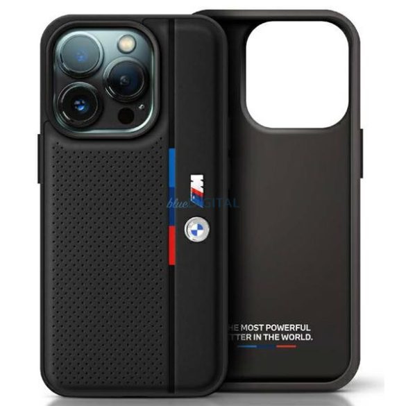 BMW BMHCP16L23PUPVKM Perforated Tricolor Detail Line tok iPhone 16 Pro - fekete