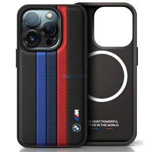 BMW BMHMP16X23PUPTK M Perforated Tricolor Printed Stripes MagSafe-kompatibilis keménytok iPhone 16 Pro Max - fekete