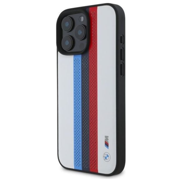 BMW BMHMP16X23PUPTH M Perforated Tricolor Printed Stripes MagSafe tok iPhone 16 Pro Max - fehér