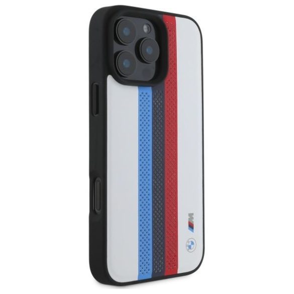 BMW BMHMP16X23PUPTH M Perforated Tricolor Printed Stripes MagSafe tok iPhone 16 Pro Max - fehér