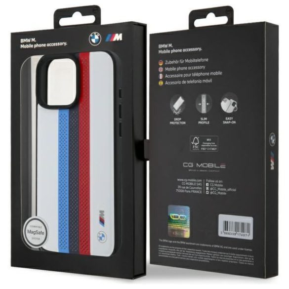 BMW BMHMP16X23PUPTH M Perforated Tricolor Printed Stripes MagSafe tok iPhone 16 Pro Max - fehér