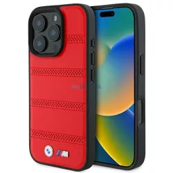   BMW BMHMP16L23PUSPR M Perforated And Stitched Line MagSafe tok iPhone 16 Pro - piros
