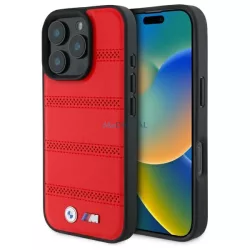   BMW BMHMP16X23PUSPR M Perforated And Stitched Line MagSafe tok iPhone 16 Pro Max - piros