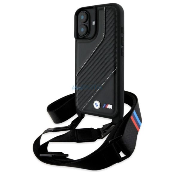 BMW BMHCP16S23PSCCK M Edition Carbon Stripe & Strap keménytok iPhone 16 - fekete