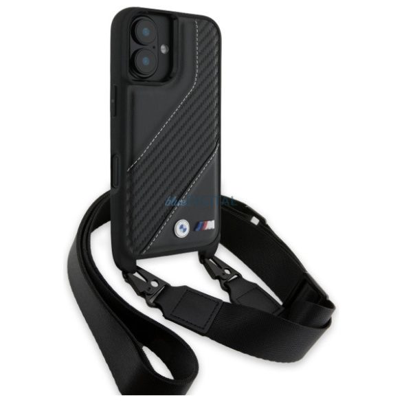 BMW BMHCP16S23PSCCK M Edition Carbon Stripe & Strap keménytok iPhone 16 - fekete