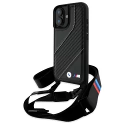   BMW BMHCP16M23PSCCK M Edition Carbon Stripe & Strap keménytok iPhone 16 Plus - fekete