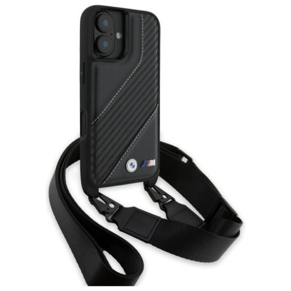 BMW BMHCP16M23PSCCK M Edition Carbon Stripe & Strap keménytok iPhone 16 Plus - fekete