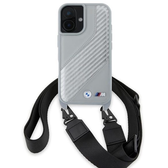 BMW BMHCP16S23PSCCG M Edition Carbon Stripe & Strap keménytok iPhone 16 - szürke