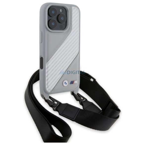 BMW BMHCP16L23PSCCG M Edition Carbon Stripe & Strap keménytok iPhone 16 Pro - szürke