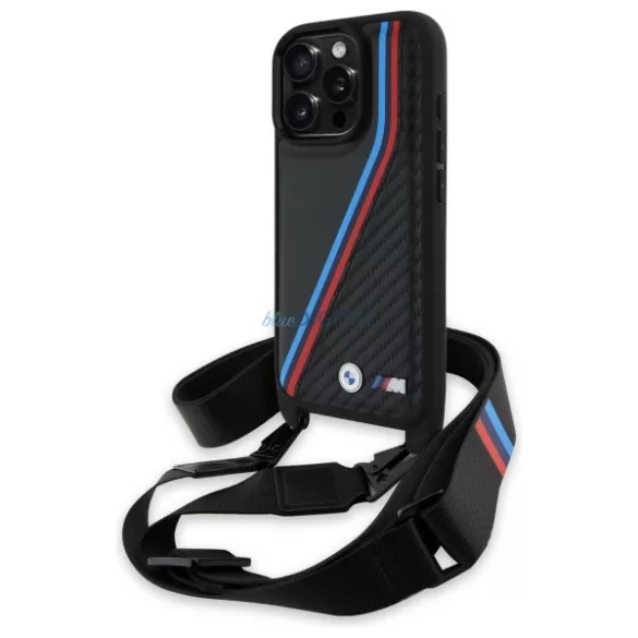 BMW BMHCP16L23PSVTK M Edition Carbon Tricolor Lines & Strap keménytok iPhone 16 Pro - fekete