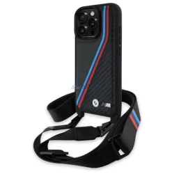   BMW BMHCP16X23PSVTK M Edition Carbon Tricolor Lines & Strap keménytok iPhone 16 Pro Max - fekete