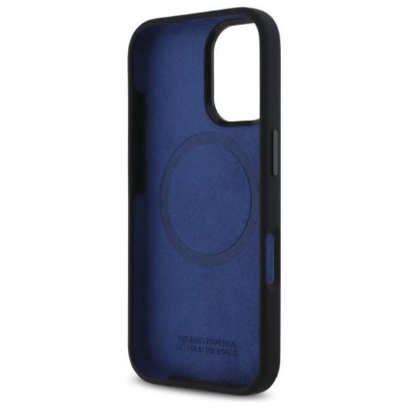 BMW BMHMP16S23SHEB Silicone Hexagon Blue Line MagSafe-kompatibilis keménytok iPhone 16 - fekete