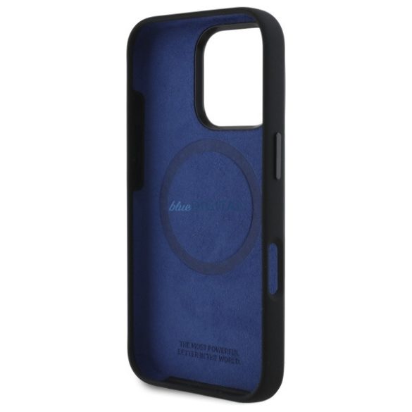 BMW BMHMP16L23SHEB Silicone Hexagon Blue Line MagSafe-kompatibilis keménytok iPhone 16 Pro - fekete