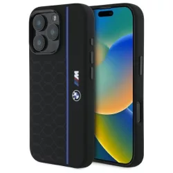   BMW BMHMP16X23SHEB Silicone Hexagon Blue Line MagSafe-kompatibilis keménytok iPhone 16 Pro Max - fekete
