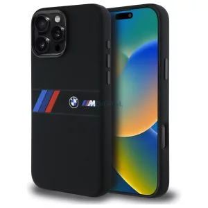 BMW BMHMP16X23SAXK Silicone Middle Stripe MagSafe-kompatibilis keménytok iPhone 16 Pro Max - fekete