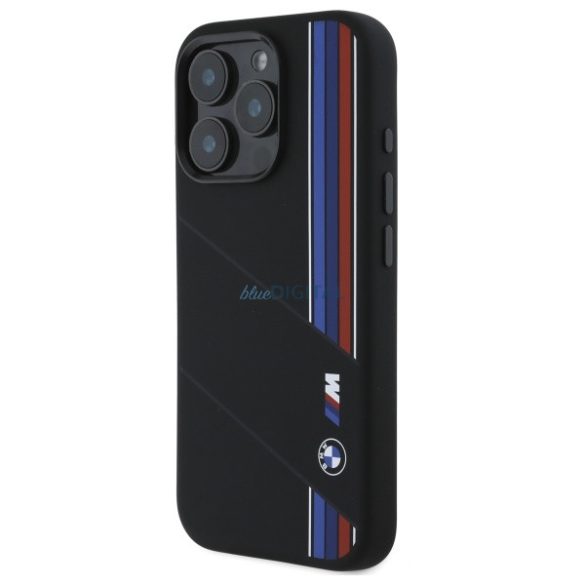 BMW BMHMP16L23SCUK Silicone Cut Tricolor Lines MagSafe-kompatibilis keménytok iPhone 16 Pro - fekete