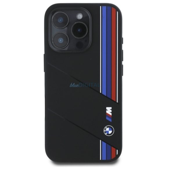 BMW BMHMP16L23SCUK Silicone Cut Tricolor Lines MagSafe-kompatibilis keménytok iPhone 16 Pro - fekete