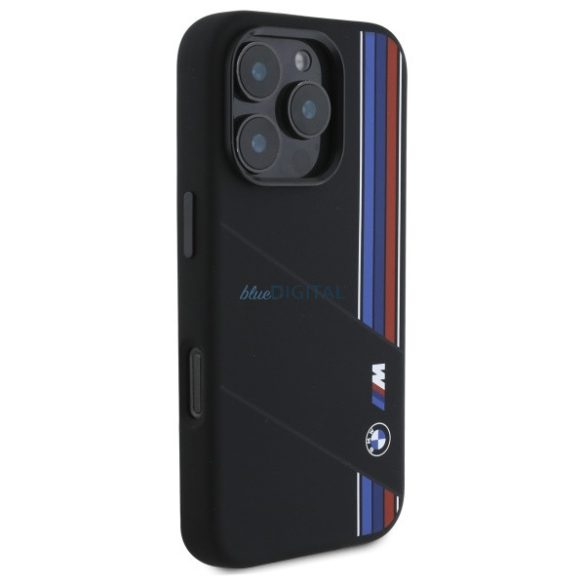 BMW BMHMP16L23SCUK Silicone Cut Tricolor Lines MagSafe-kompatibilis keménytok iPhone 16 Pro - fekete