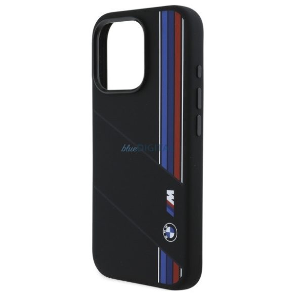 BMW BMHMP16L23SCUK Silicone Cut Tricolor Lines MagSafe-kompatibilis keménytok iPhone 16 Pro - fekete