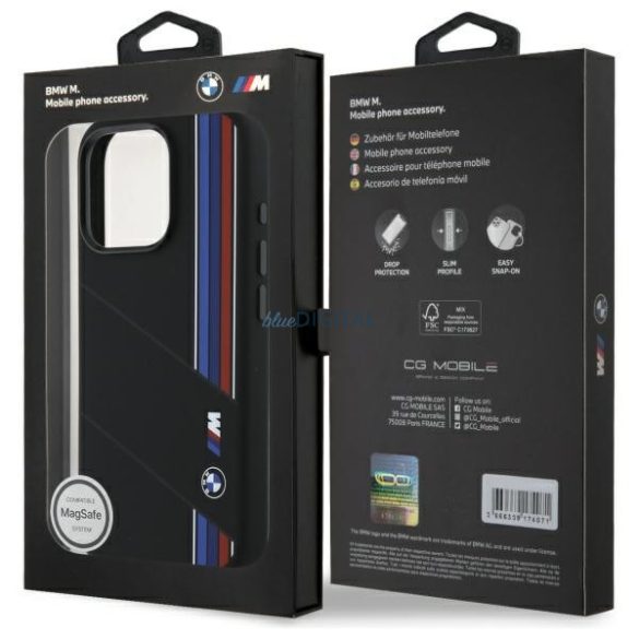 BMW BMHMP16L23SCUK Silicone Cut Tricolor Lines MagSafe-kompatibilis keménytok iPhone 16 Pro - fekete