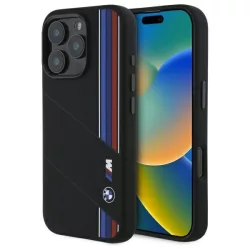   BMW BMHMP16X23SCUK Silicone Cut Tricolor Lines MagSafe-kompatibilis keménytok iPhone 16 Pro Max - fekete