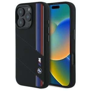 BMW BMHMP16X23SCUK Silicone Cut Tricolor Lines MagSafe-kompatibilis keménytok iPhone 16 Pro Max - fekete