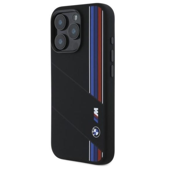 BMW BMHMP16X23SCUK Silicone Cut Tricolor Lines MagSafe-kompatibilis keménytok iPhone 16 Pro Max - fekete