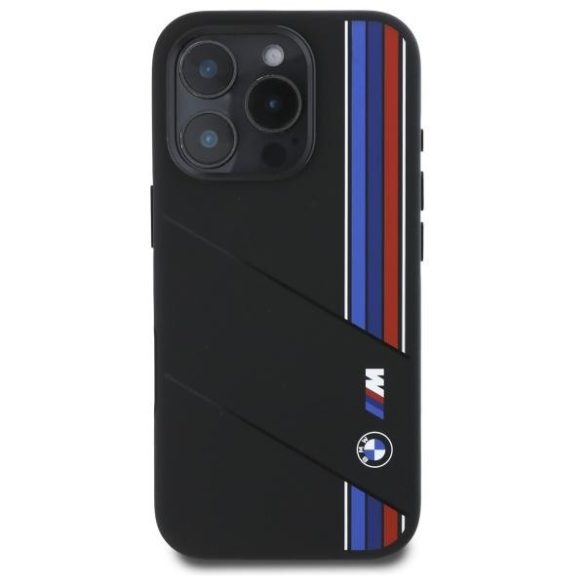 BMW BMHMP16X23SCUK Silicone Cut Tricolor Lines MagSafe-kompatibilis keménytok iPhone 16 Pro Max - fekete