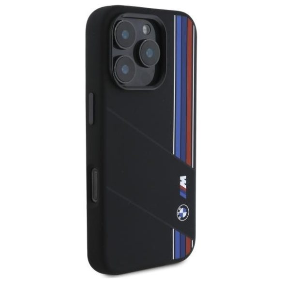 BMW BMHMP16X23SCUK Silicone Cut Tricolor Lines MagSafe-kompatibilis keménytok iPhone 16 Pro Max - fekete