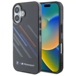   BMW BMHCP16M23HTRAK Motosport IML Random Stripes tok iPhone 16 Plus - fekete