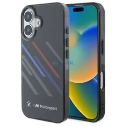   BMW BMHCP16M23HTRAK Motosport IML Random Stripes tok iPhone 16 Plus - fekete