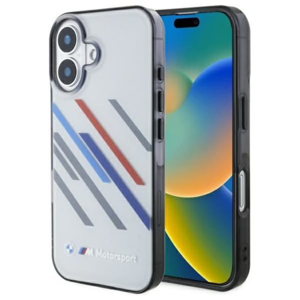 BMW BMHCP16S23HTRAG Motosport IML Random Stripes tok iPhone 16 - szürke