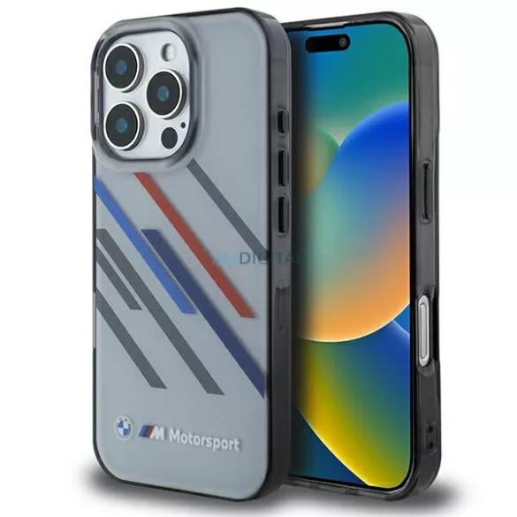 BMW BMHCP16L23HTRAG Motosport IML Random Stripes tok iPhone 16 Pro - szürke