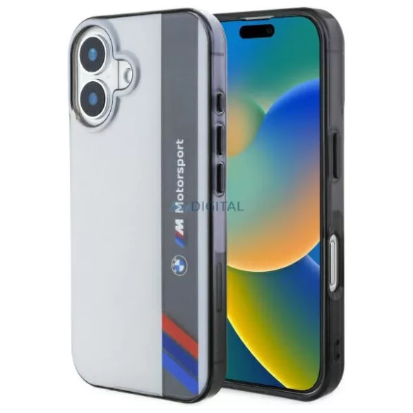 BMW BMHCP16M23HTFEG Motosport IML Vertical Stripe tok iPhone 16 Plus - szürke
